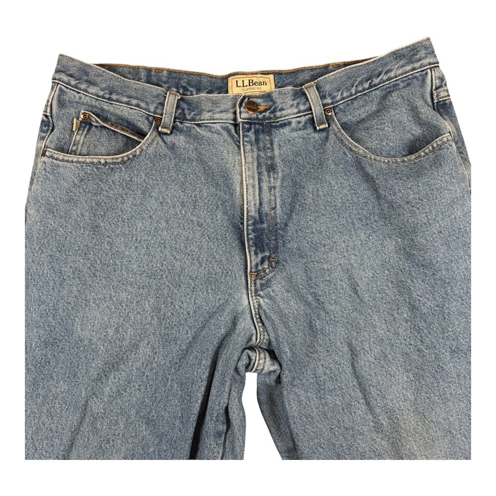 LL Bean Jeans Adult 38x29‎ Blue Denim Classic Fit Flannel Lined Straight